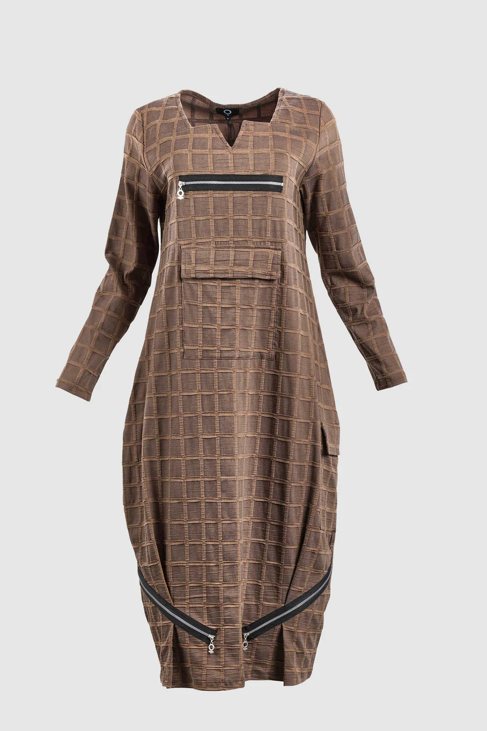 My Soul Grid Bubble Midi Dress - Cognac