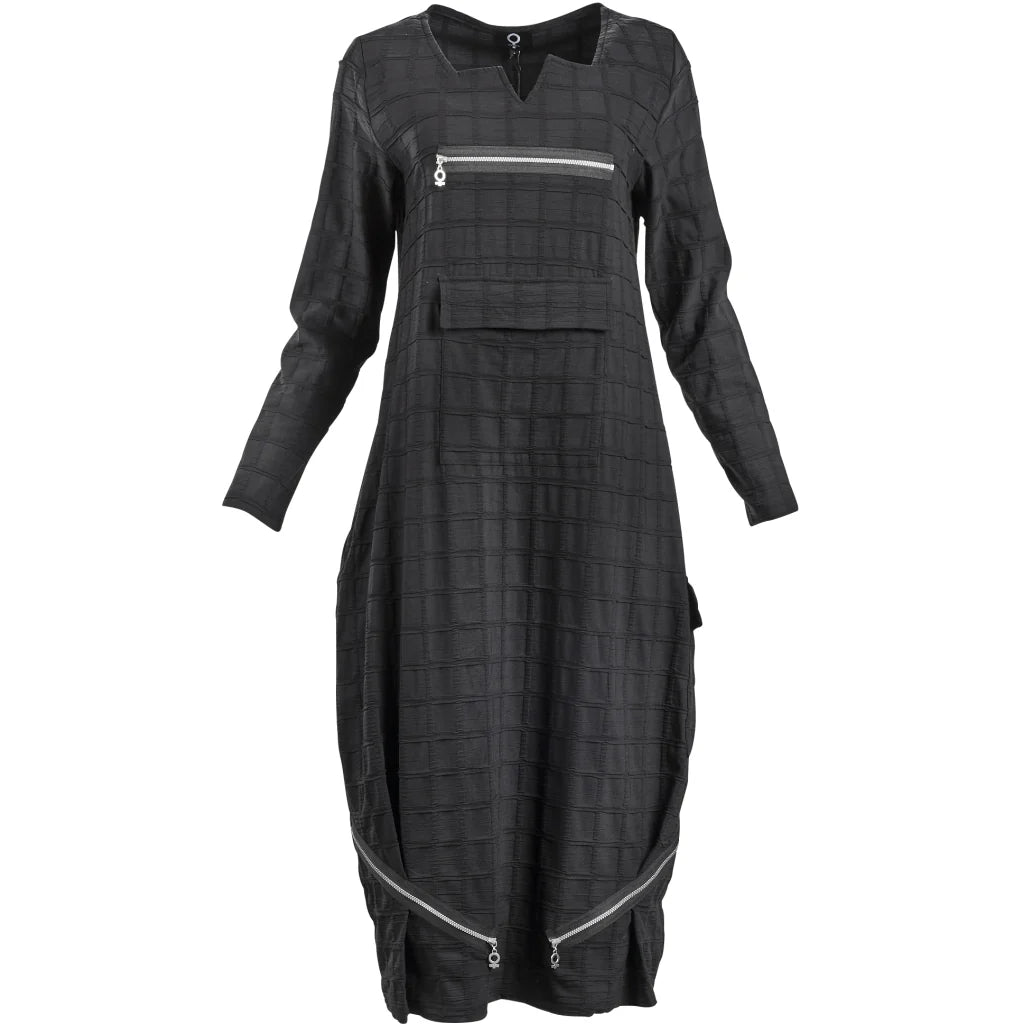 My Soul Grid Bubble Midi Dress - Black