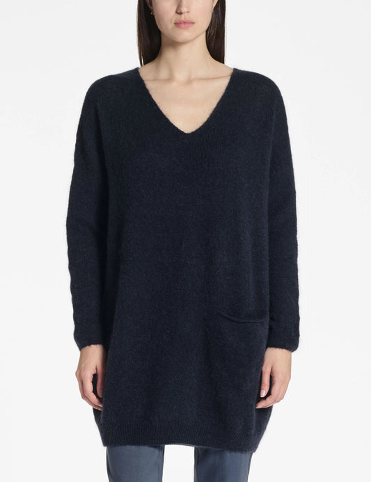 Sarah Pacini V-neck Mohair-Merino Sweater - Navy