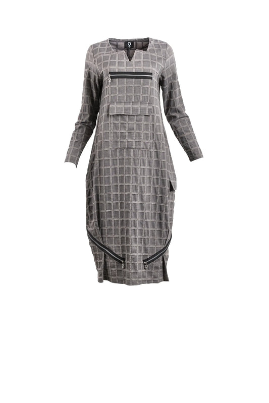 My Soul Grid Bubble Zip Dress - Grey